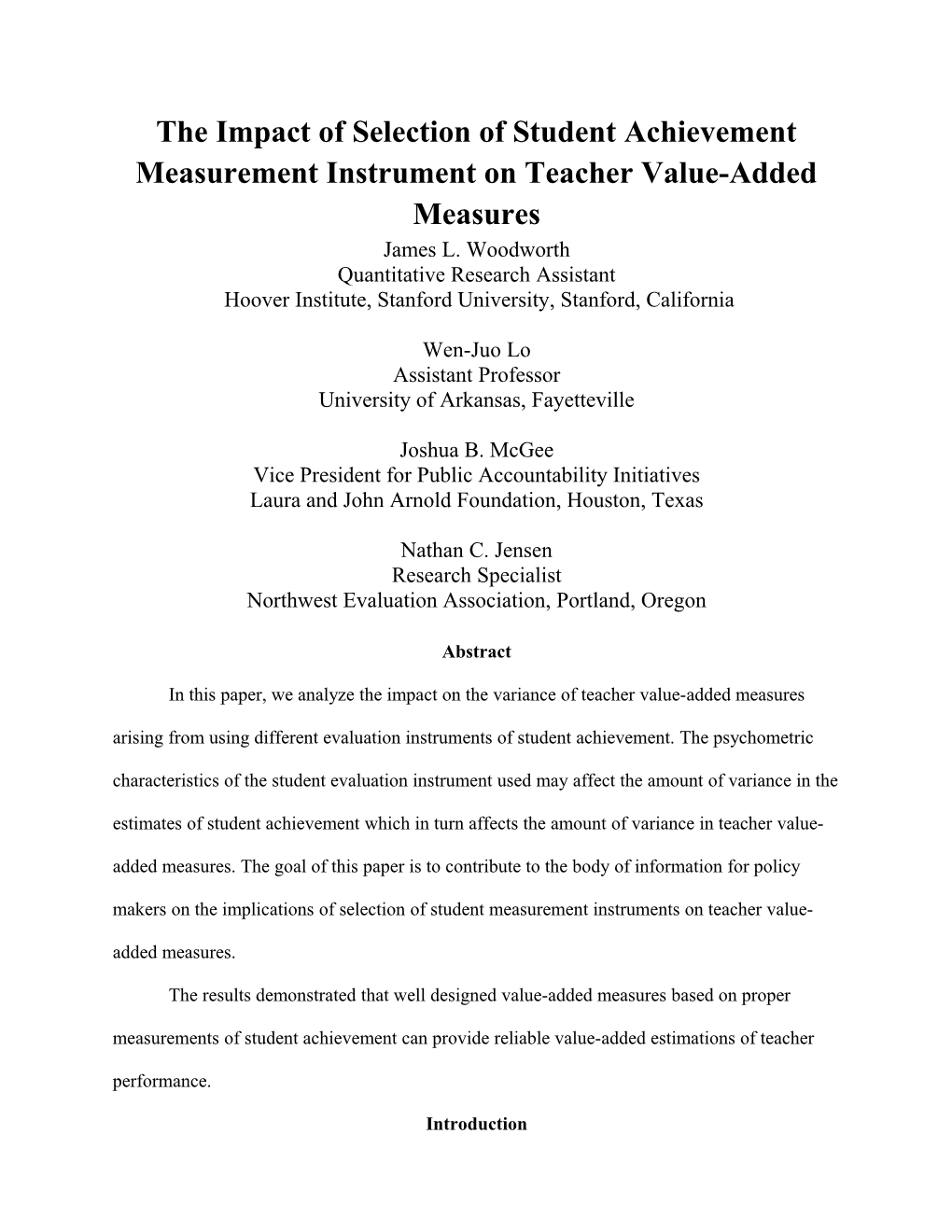 The Impact of Selection of Student Achievement Measurement Instrument on Teacher Value-Added