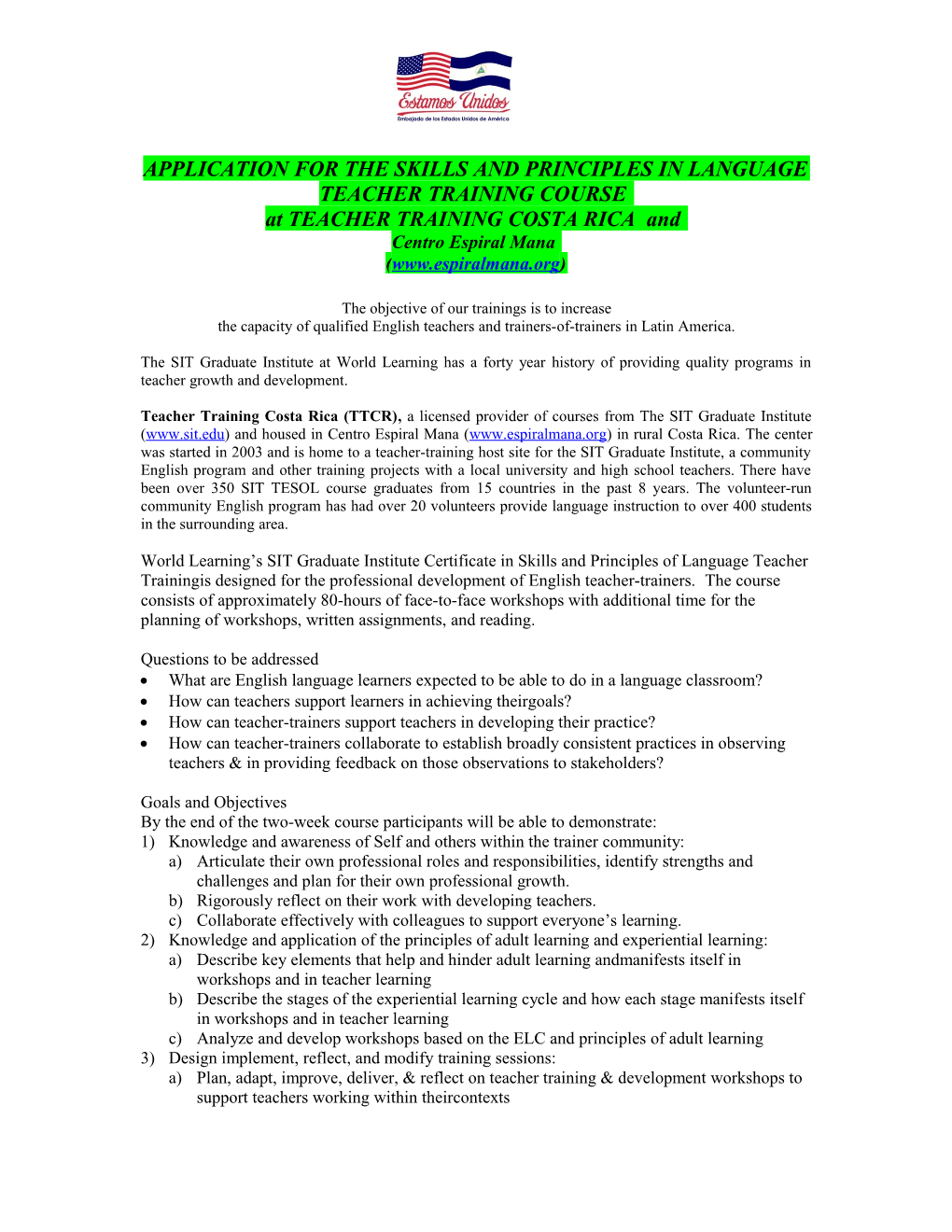 Application for the Skills and Principles in Language Teacher Training Course