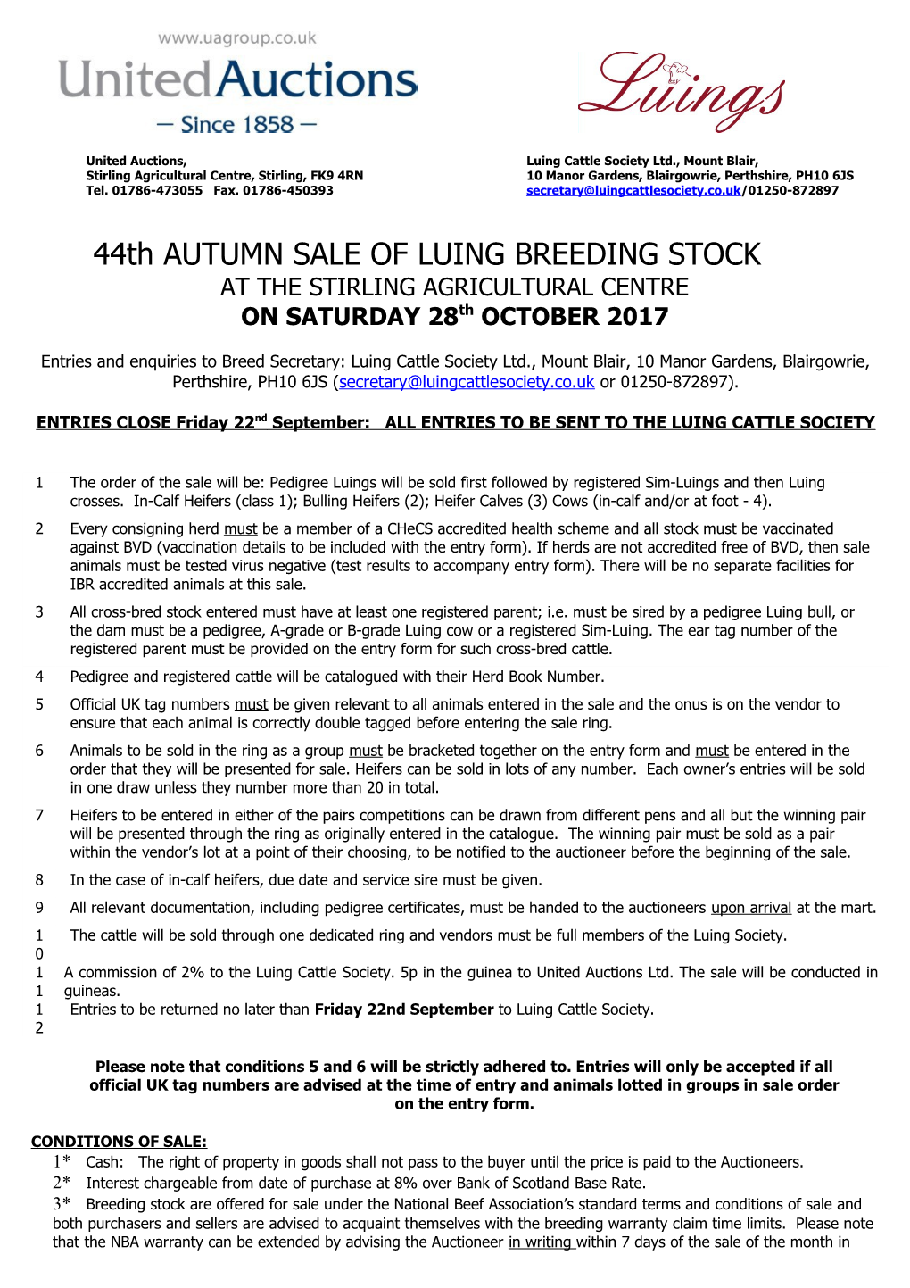 United Auctions, Luing Cattle Society Ltd., Mount Blair