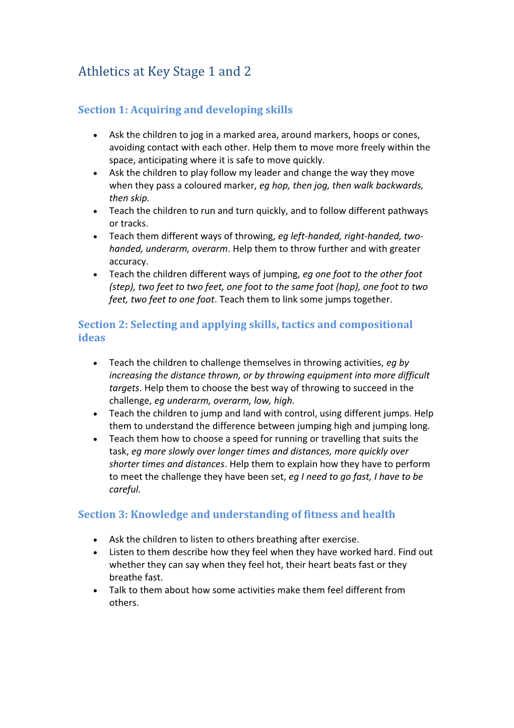 Athletics at Key Stage 1 and 2