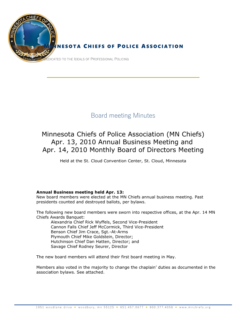 Minutes Minnesota Chiefs of Police Association Jan. 19, 2006 Board Meeting Page 1 of 4