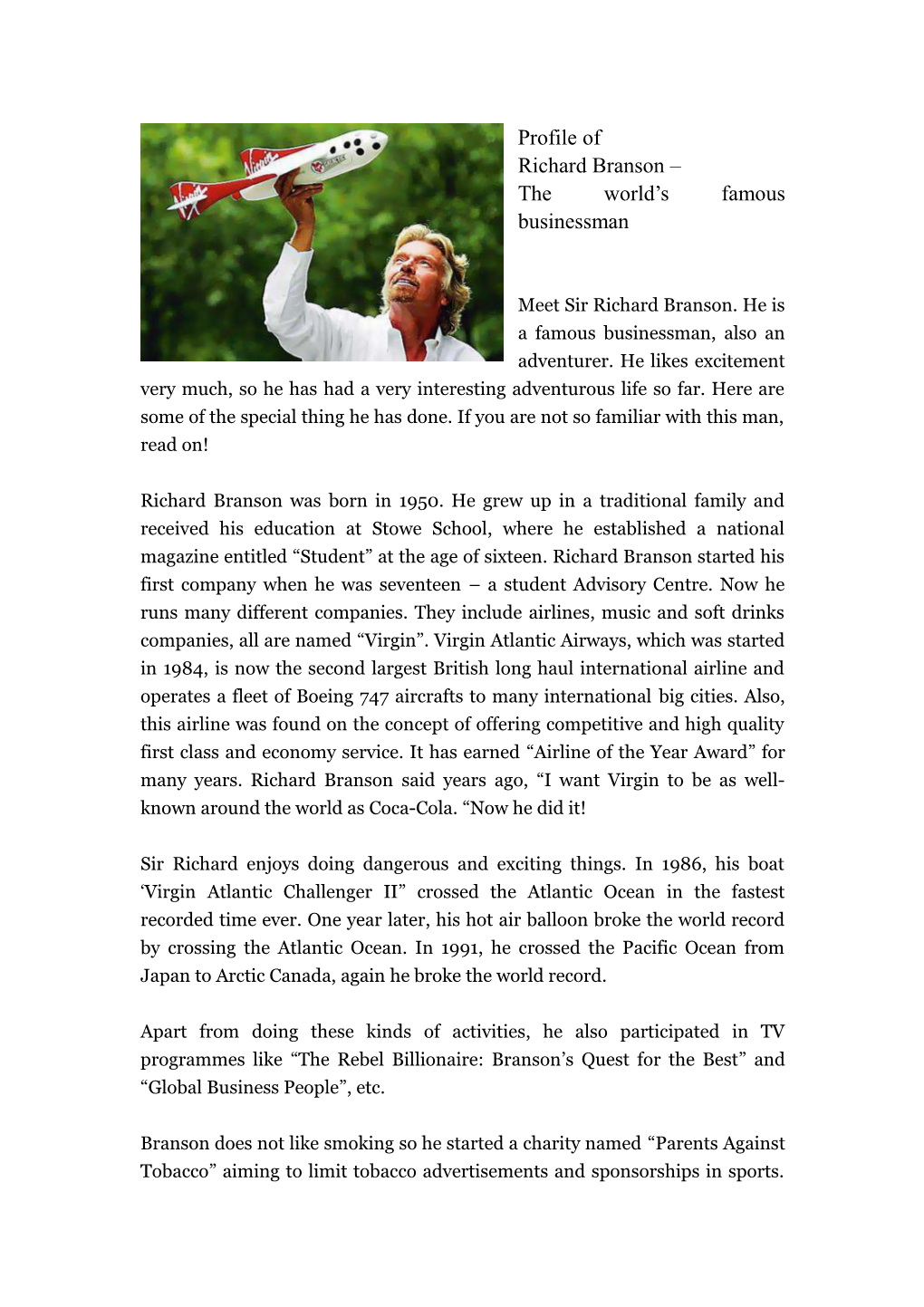 Profile of Richard Branson the World S Famous Businessman