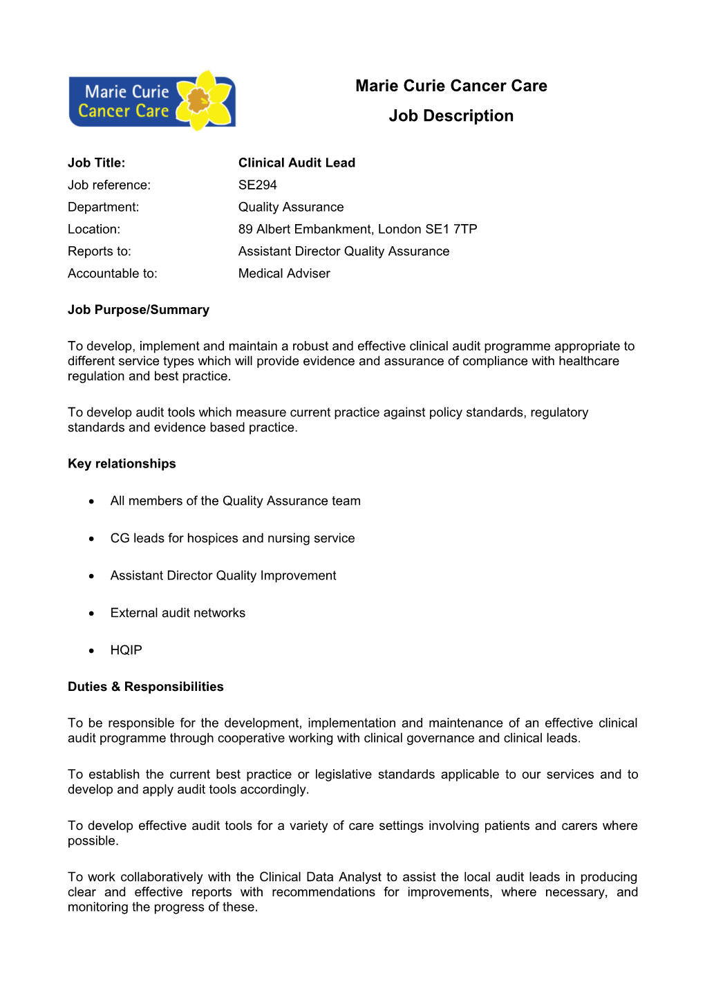 Job Description and Person Spec Blank Template