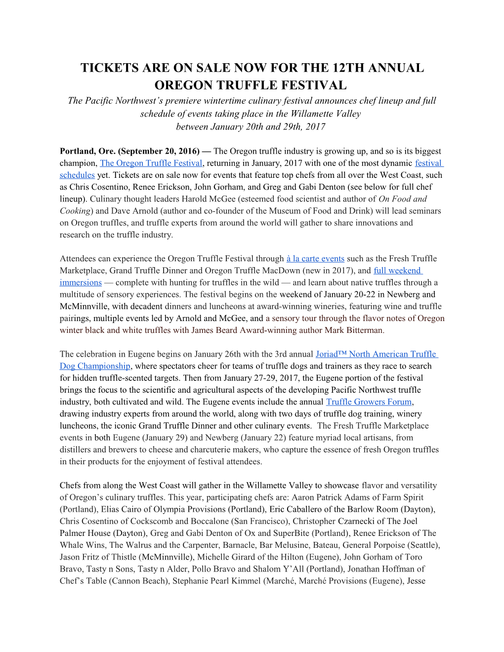Tickets Are on Sale Now for the 12Th Annual Oregon Truffle Festival