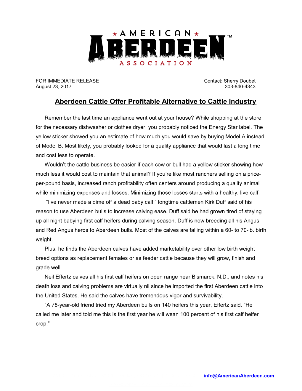 Aberdeen Cattle Offer Profitable Alternative to Cattle Industry