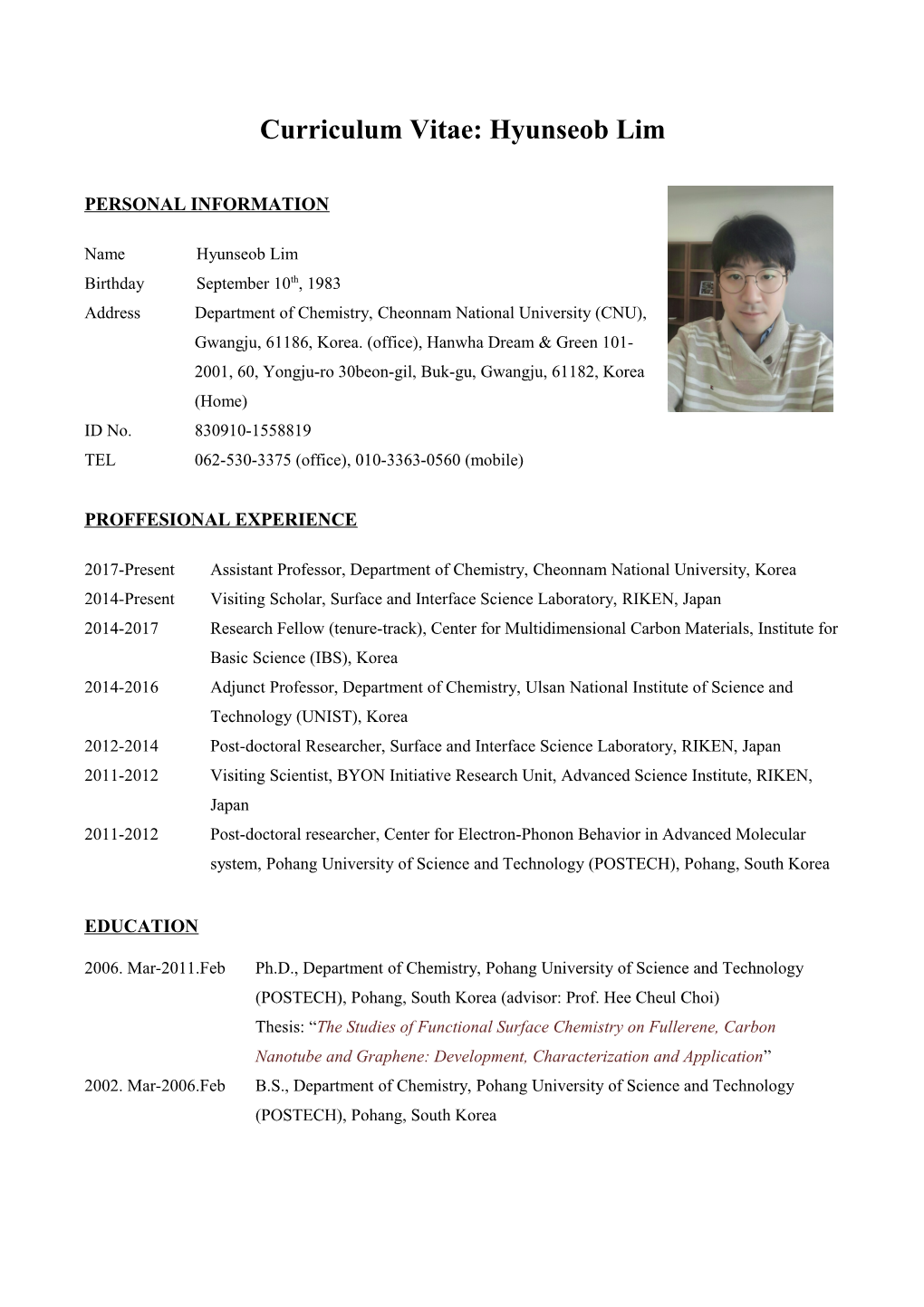 Curriculum Vitae: Hyunseob Lim