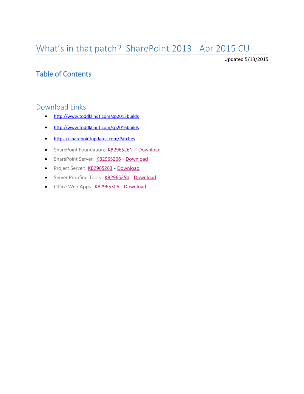 What S in That Patch? Sharepoint 2013 - Apr 2015 CU