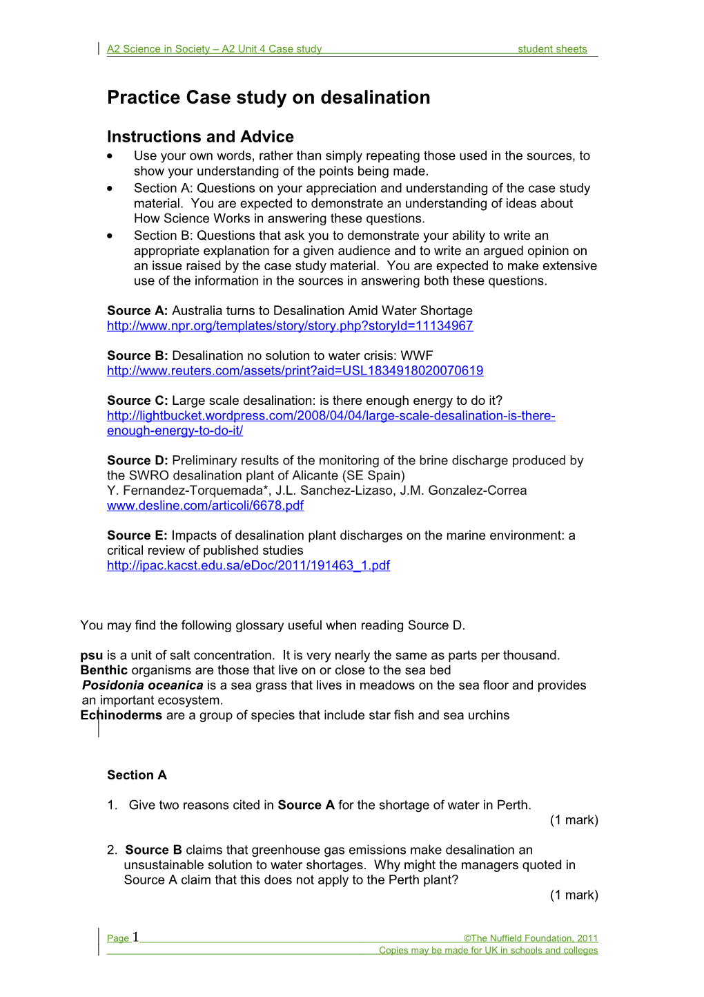 A2 Science in Society A2 Unit 4Case Studystudent Sheets