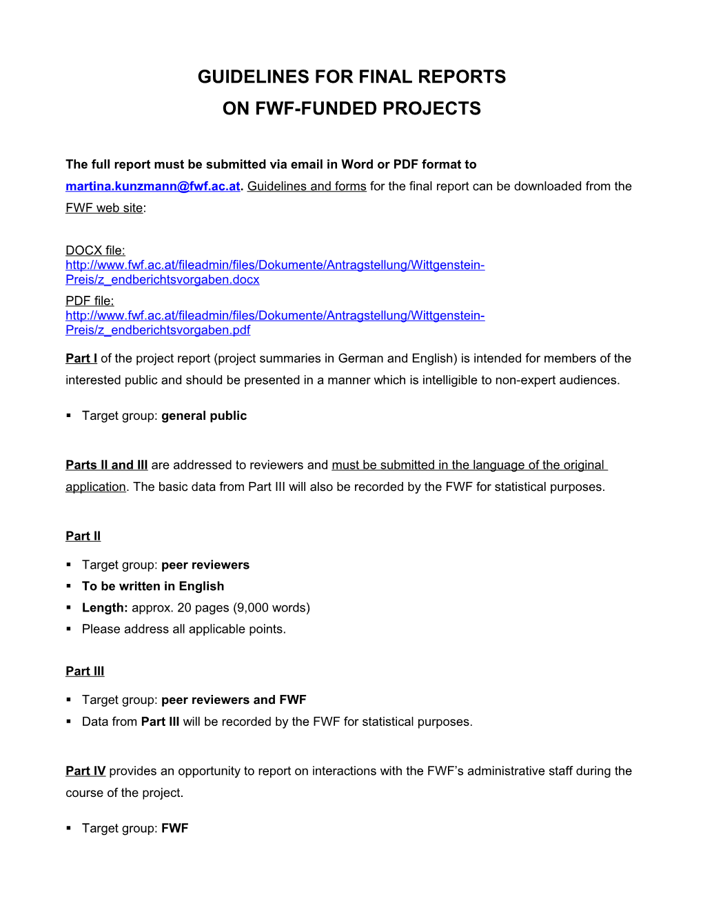 Guidelines for Final Reports on Fwf-Funded Projects