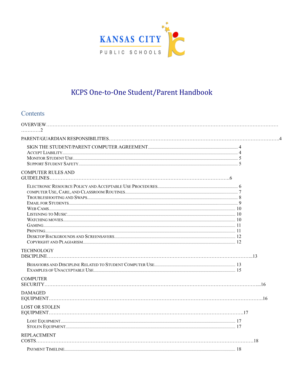 KCPS One-To-One Student/Parent Handbook