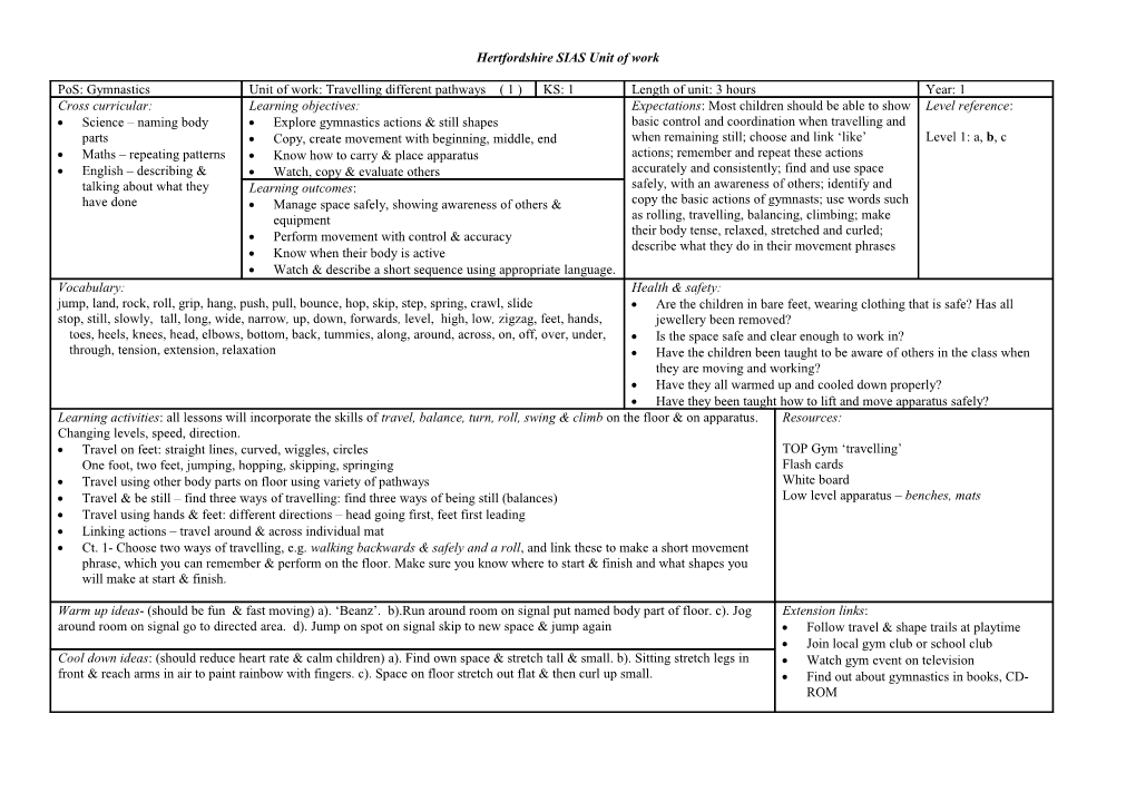 Pos: Gumnastics - Unit of Work - Travelling Different Pathways