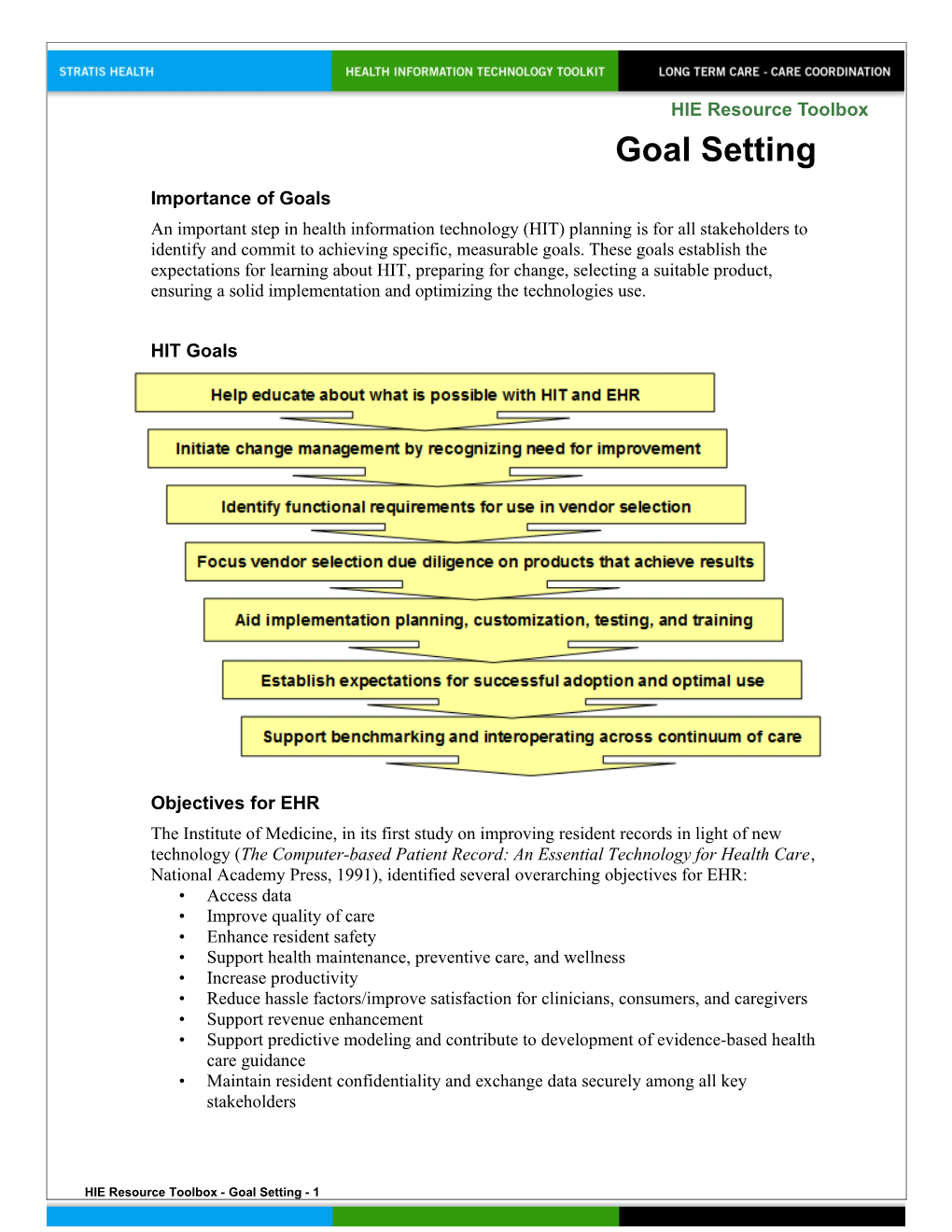 Goal Setting Health Information Technology Toolkit for Long Term Care - Care Coordination