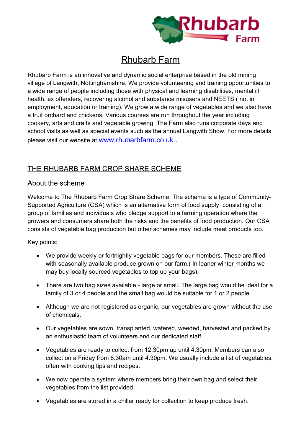 The Rhubarb Farm Crop Share Scheme