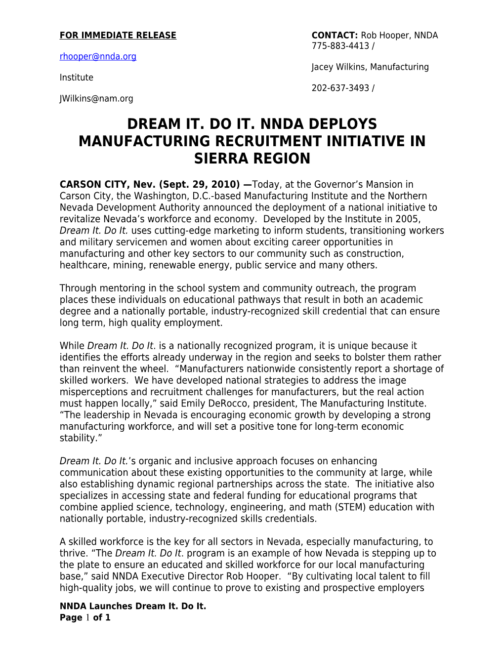 Dream It. Do It. Nnda Deploys Manufacturing Recruitment Initiative in Sierra Region