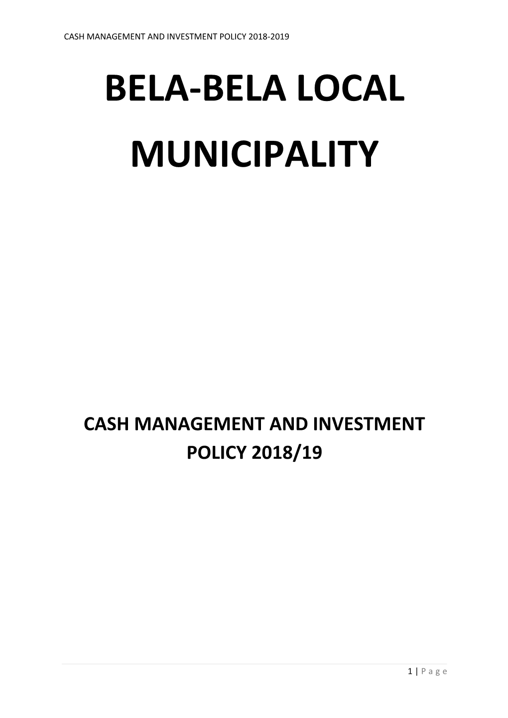 Cash Management and Investment Policy 2018/19