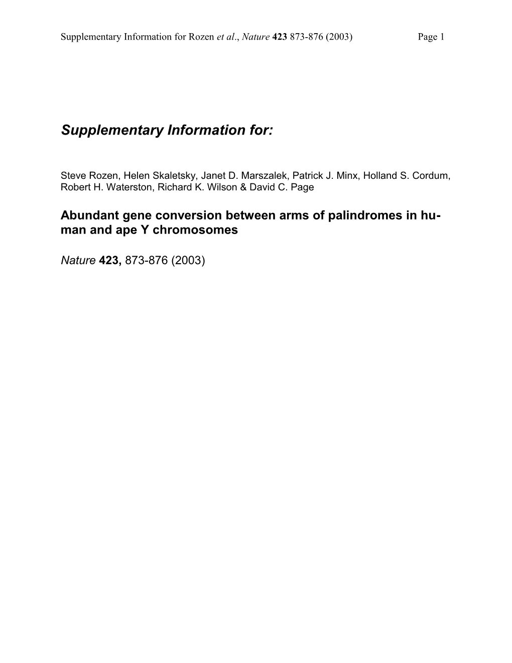 Supplementary Information for Rozen, Et Al, Abundant Gene Conversion