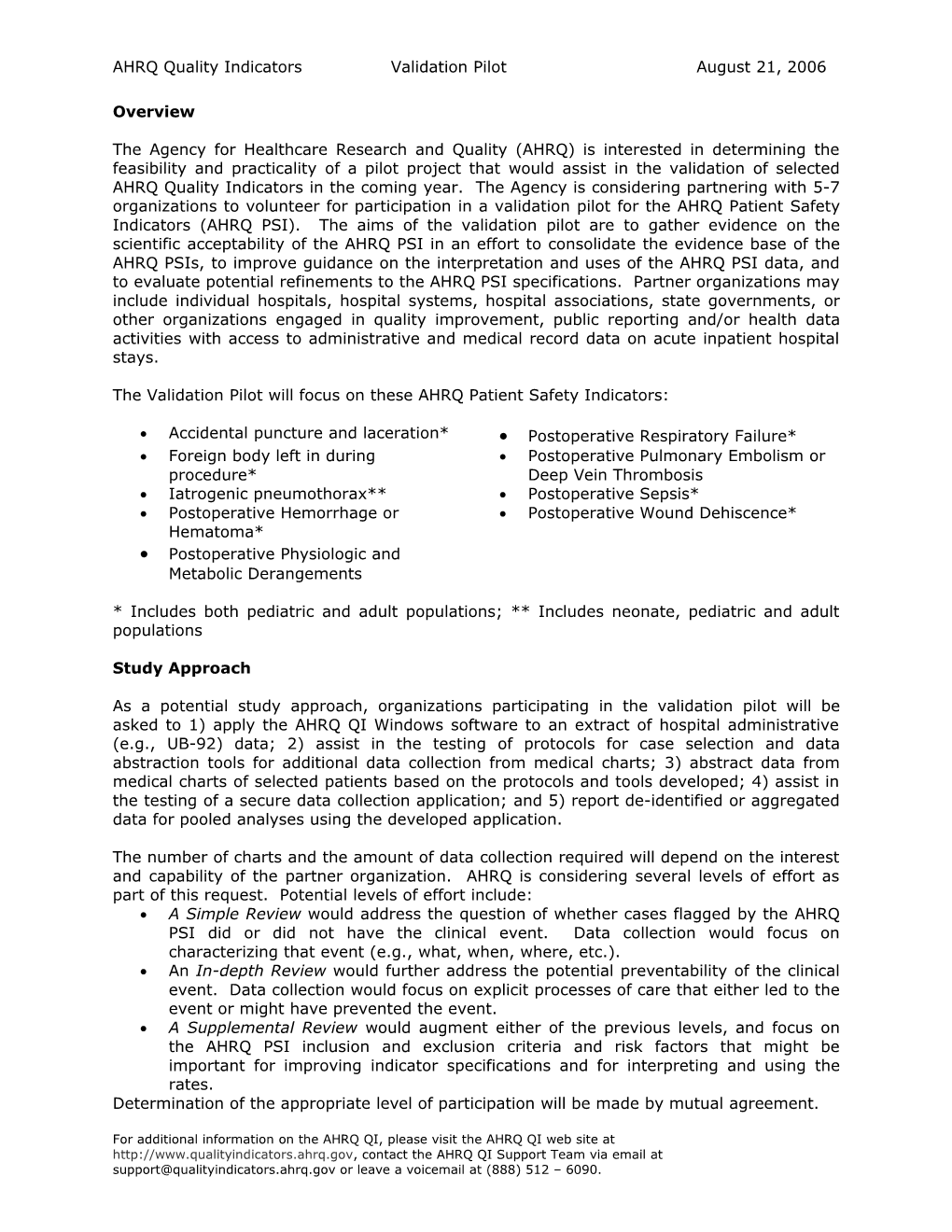 AHRQ Quality Indicatorsvalidation Pilotaugust 21, 2006