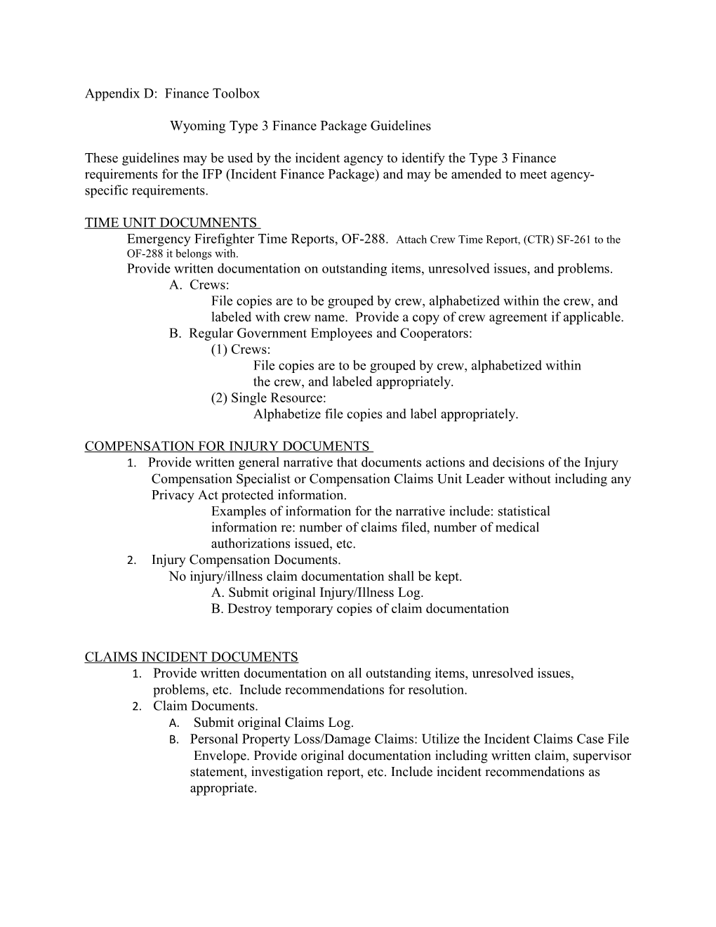 Wyoming Type 3 Finance Package Guidelines
