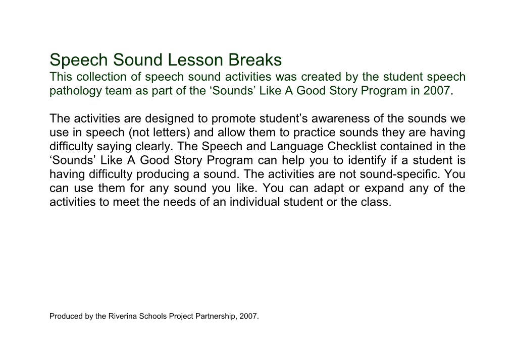Speech Sound Lesson Breaks