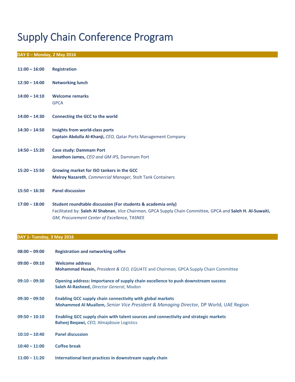 Supply Chain Conference Program