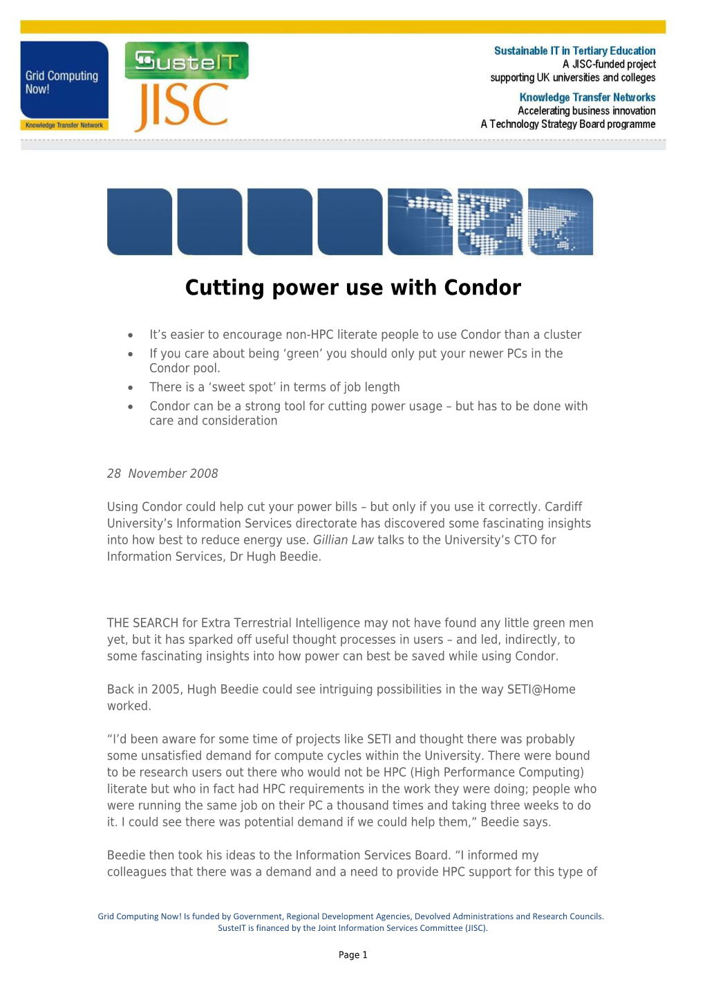 Cutting Power Use with Condor