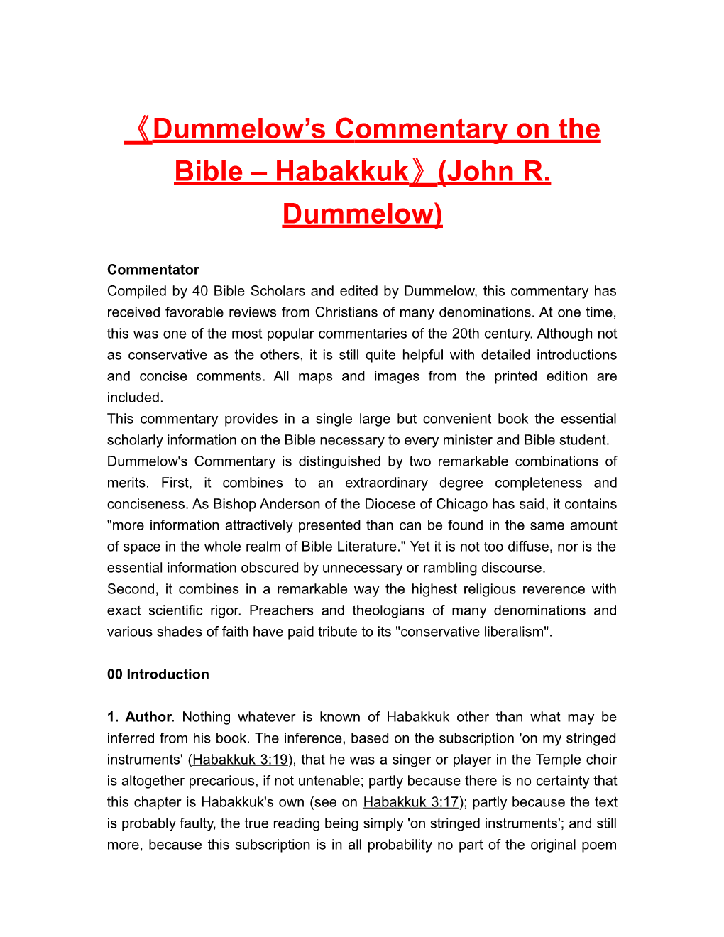 Dummelow Scommentaryon the Bible Habakkuk (John R. Dummelow)