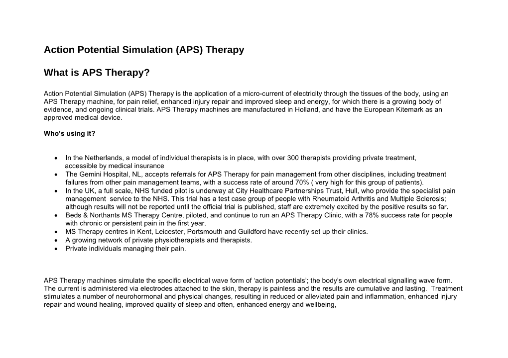 Action Potential Simulation (APS) Therapy