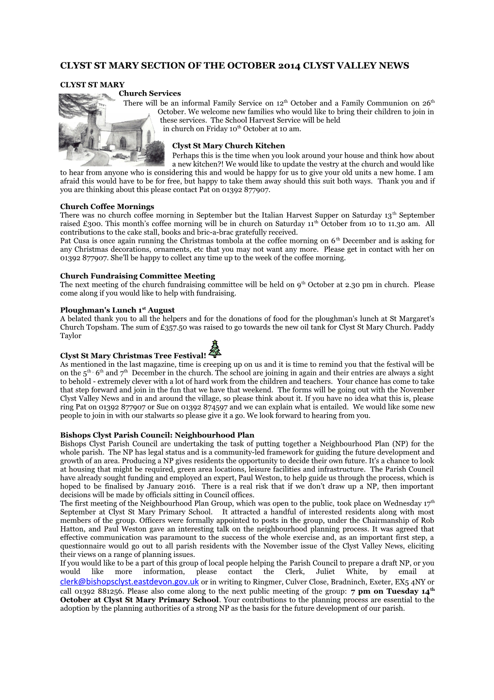 Clyst St Mary Section of the October 2014 Clyst Valley News
