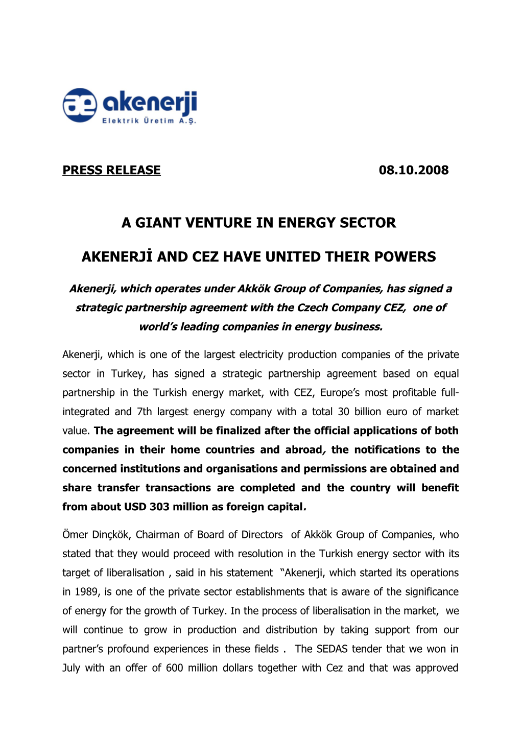 A Giant Venture in Energy Sector