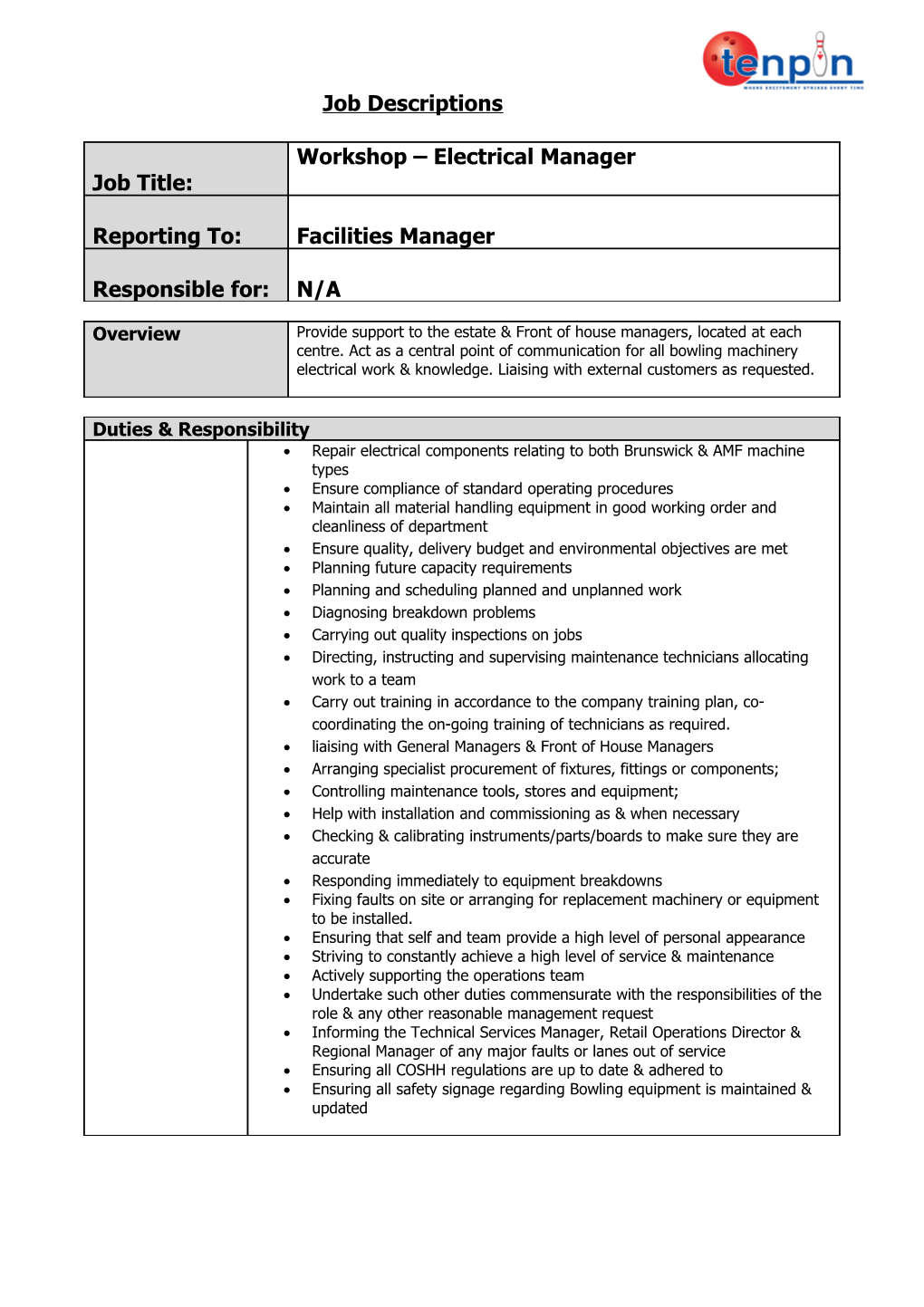 Job Profile / Expectations