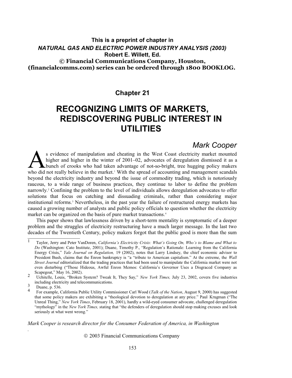Natural Gas and Electric Power Industry Analysis (2003)