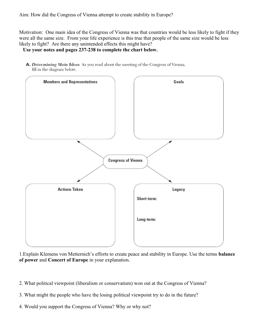 Aim: How Did the Congress of Vienna Attempt to Create Stability in Europe