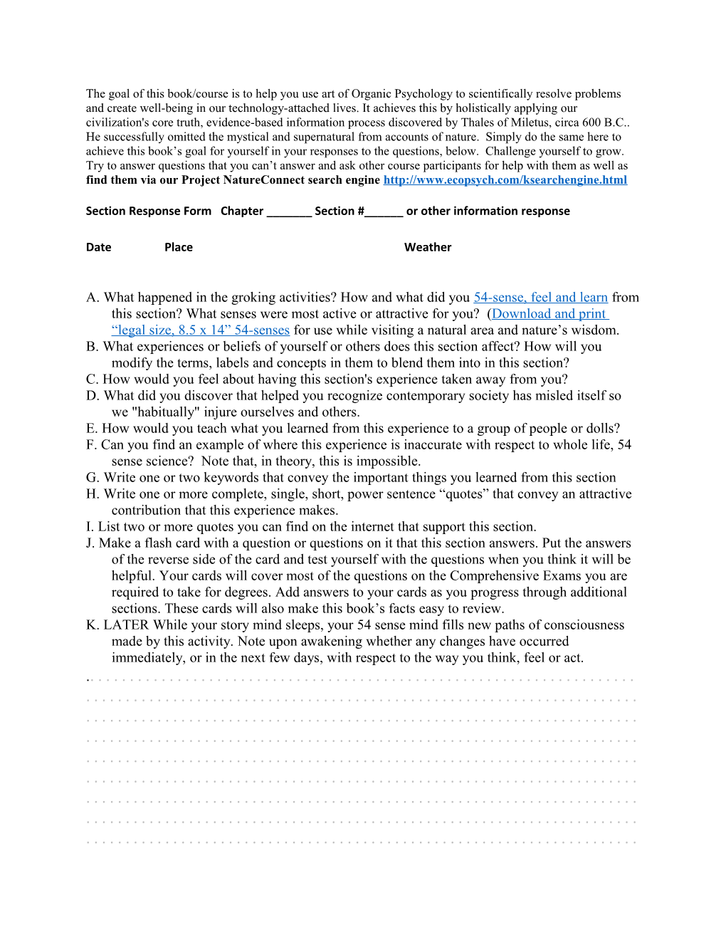 Section Response Form Chapter ______Section #______Or Other Information Response