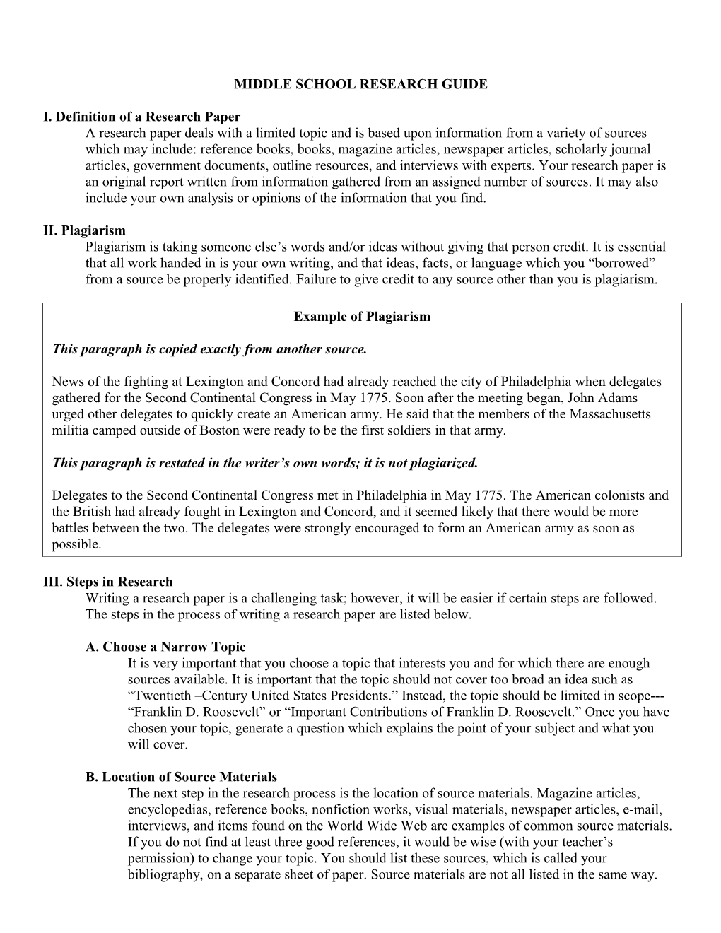 Middle School Research Guide