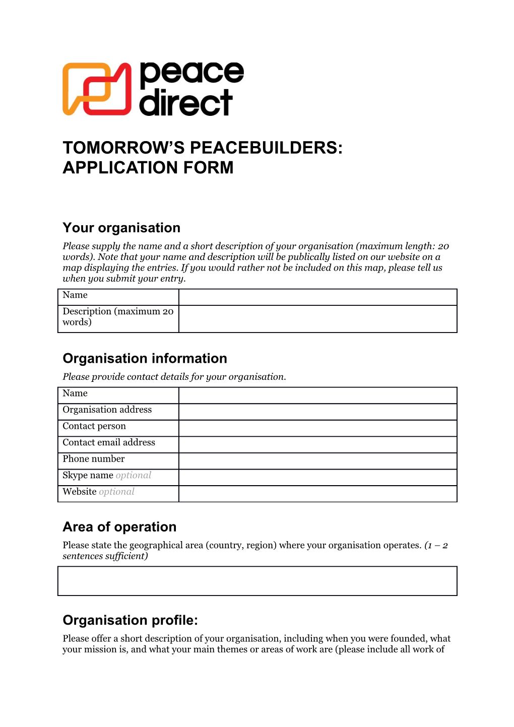 Tomorrow S Peacebuilders: Application Form