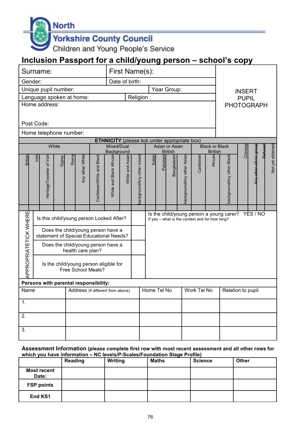 Inclusion Passport for a Child/Young Person School S Copy