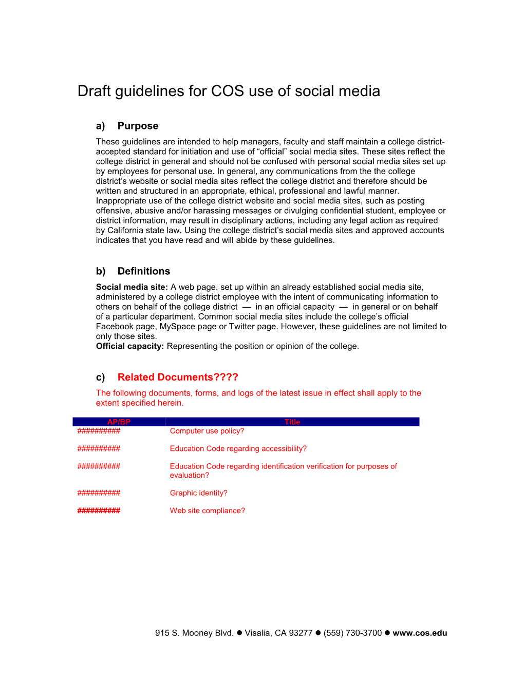 Draft Guidelines for COS Use of Social Media