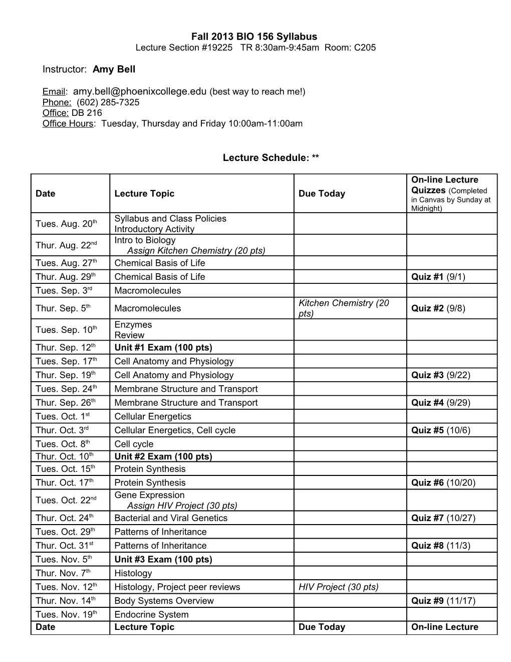 Fall 2006 BIO 160 Syllabus