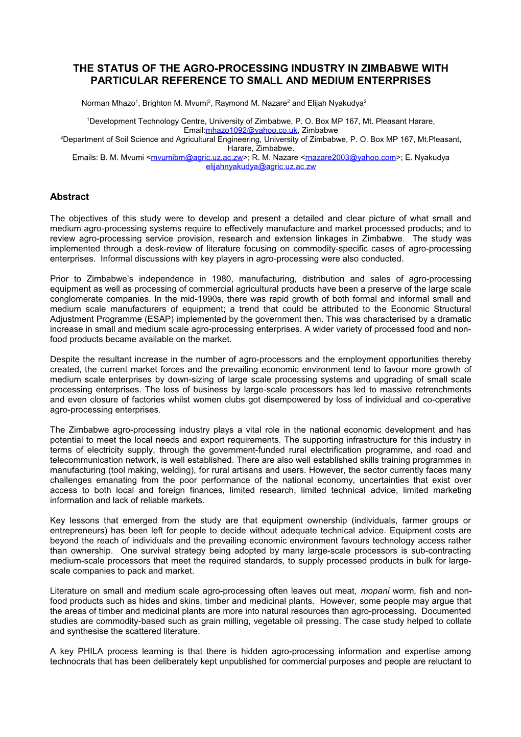 Case Study 9: the Agro-Processing Industry: Opportunities and Constraints for Small-Scale