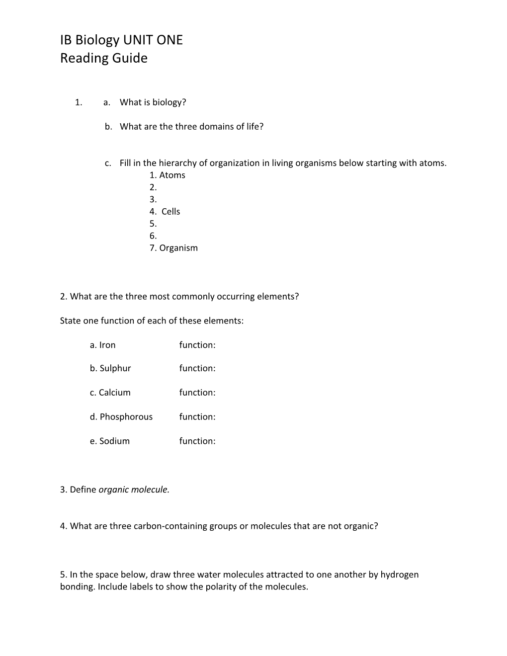 IB Biology UNIT ONE