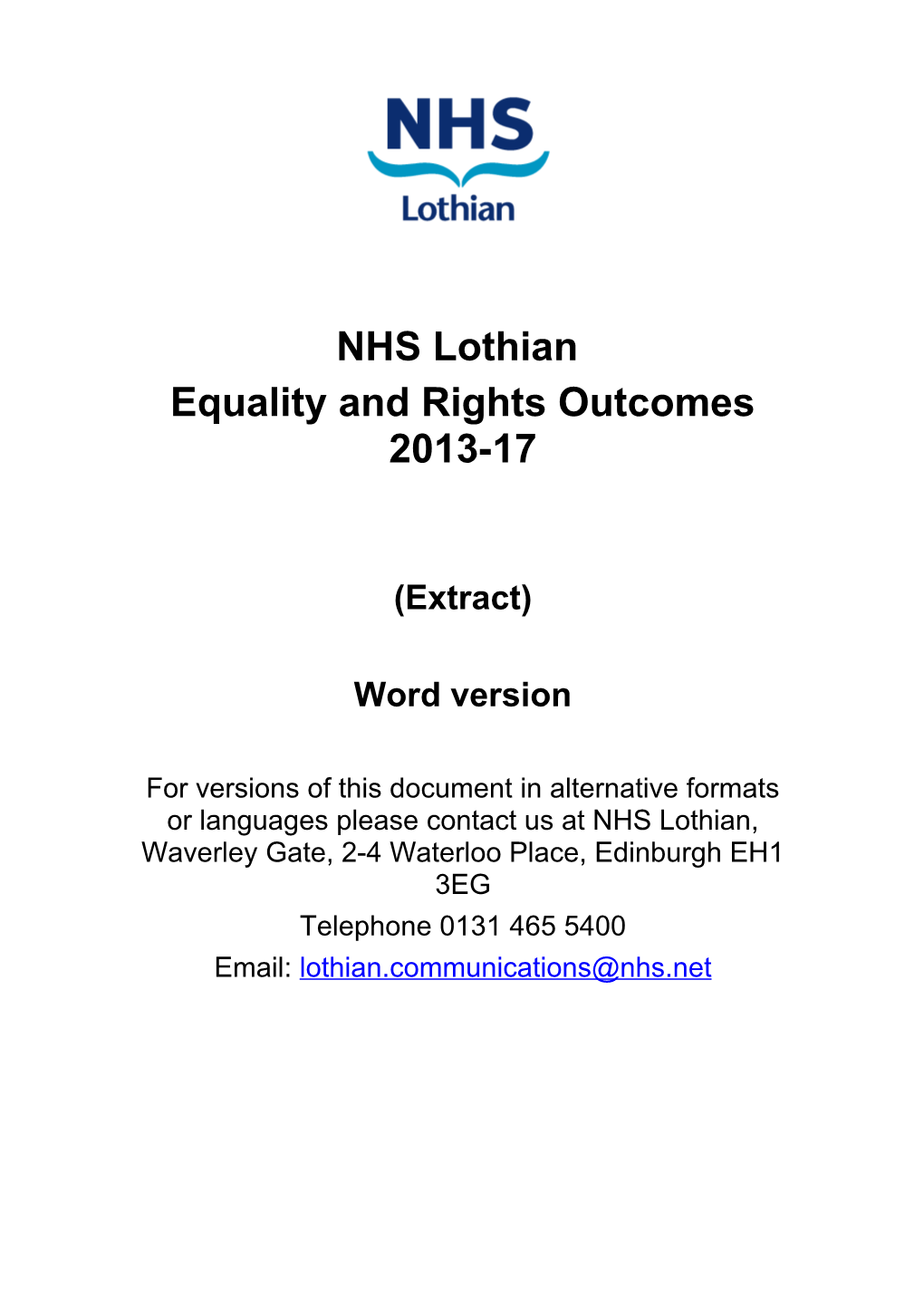 Welcome to the NHS Lothian Equality and Rights Outcomes