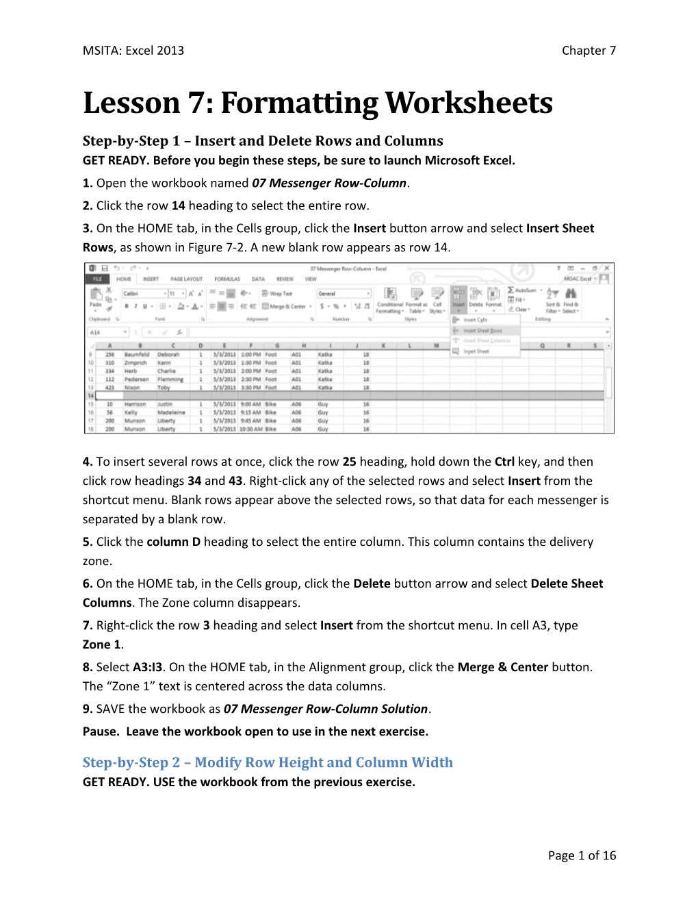 Step-By-Step 1 Insert and Delete Rows and Columns