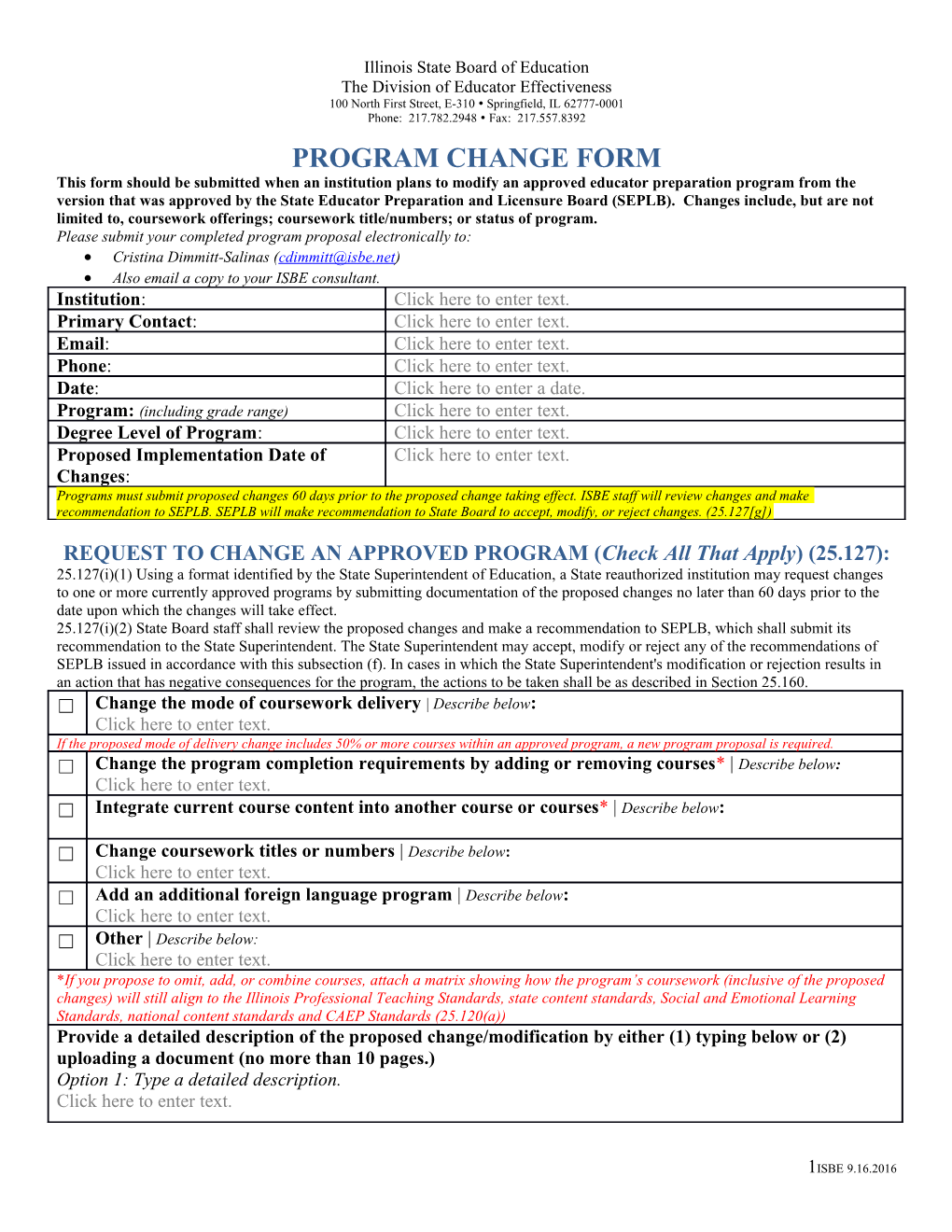 Approved Program Change Form