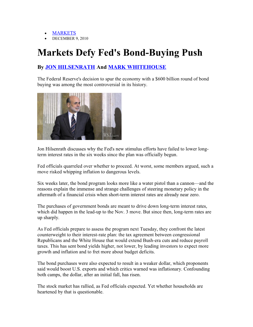 Markets Defy Fed's Bond-Buying Push