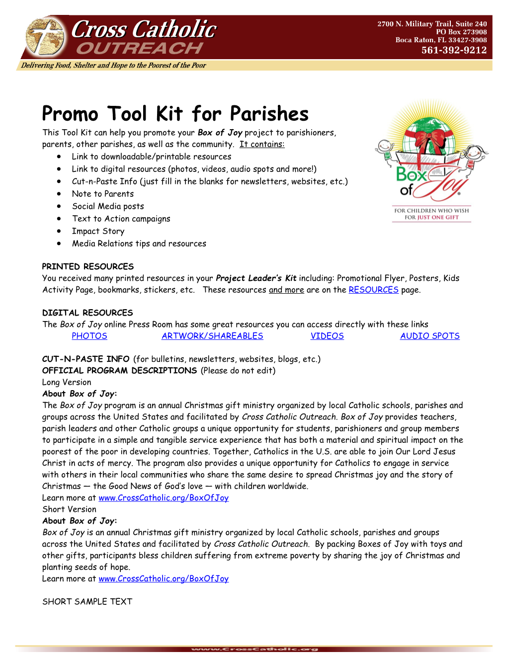 Promo Tool Kit for Parishes