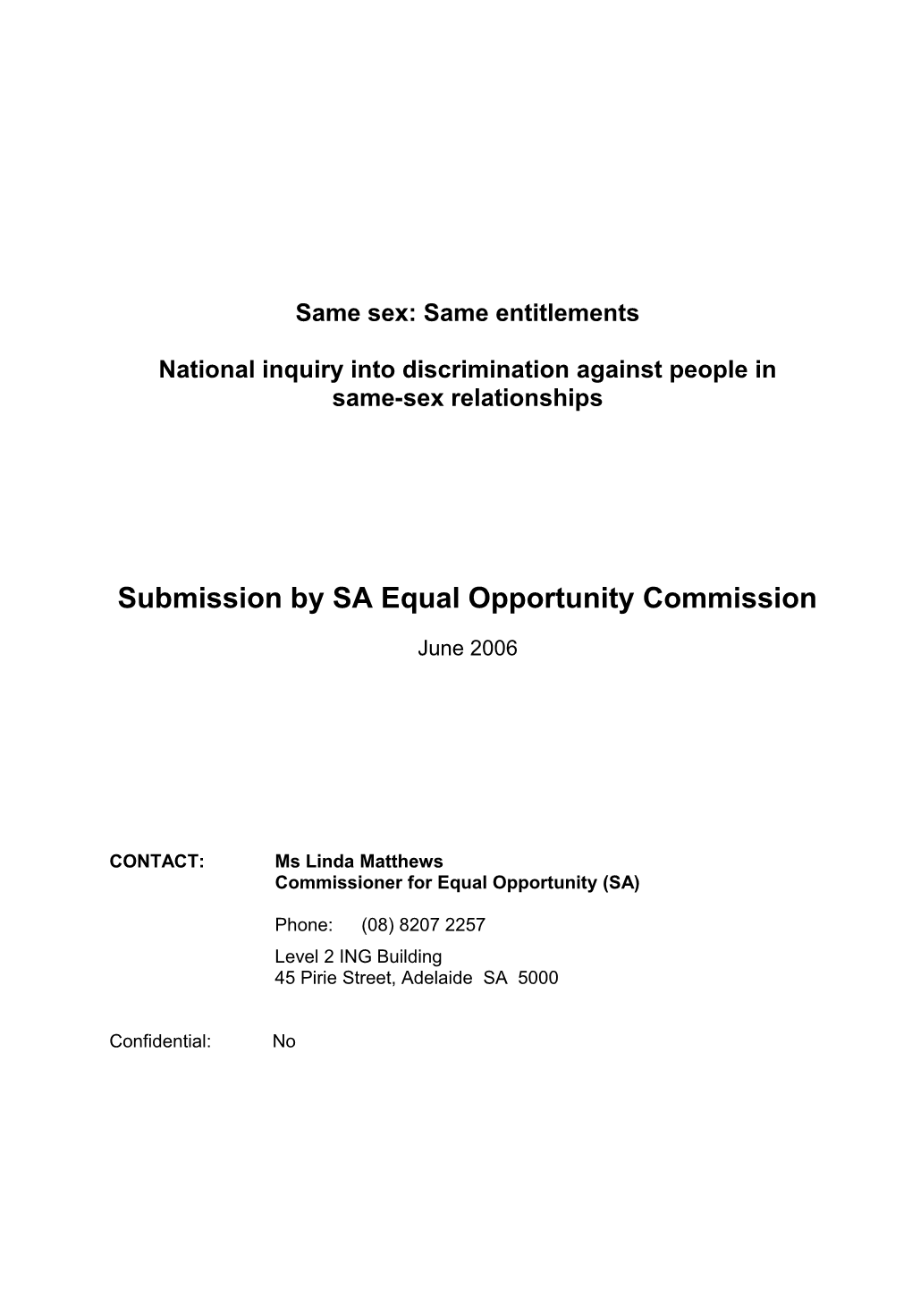 HREOC Inquiry Into Discrimination Against People in Same-Sex Relationships