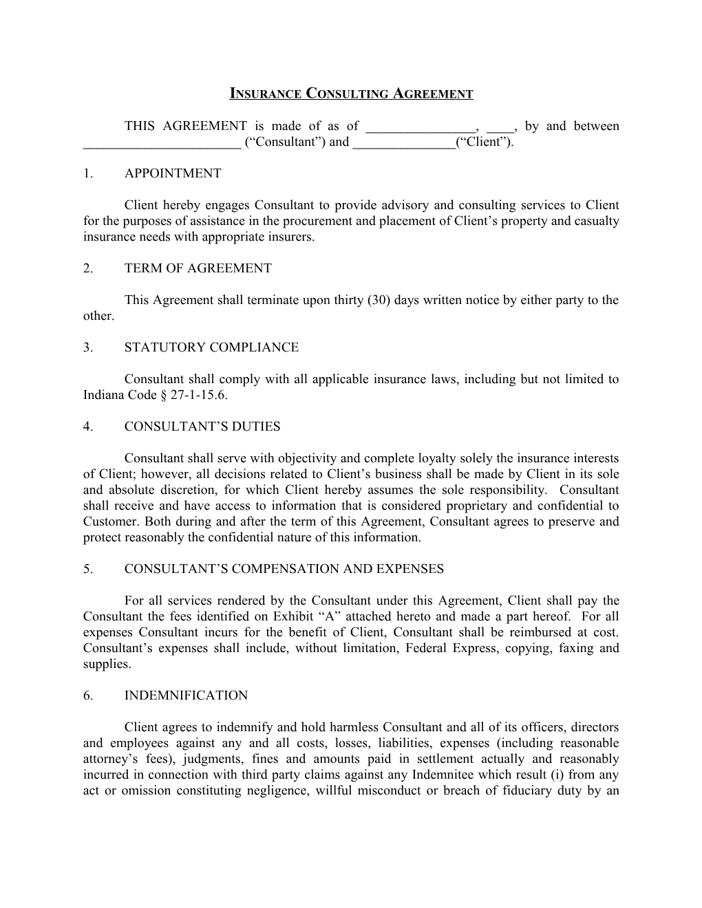 Insurance Consulting Agreement - Short Form