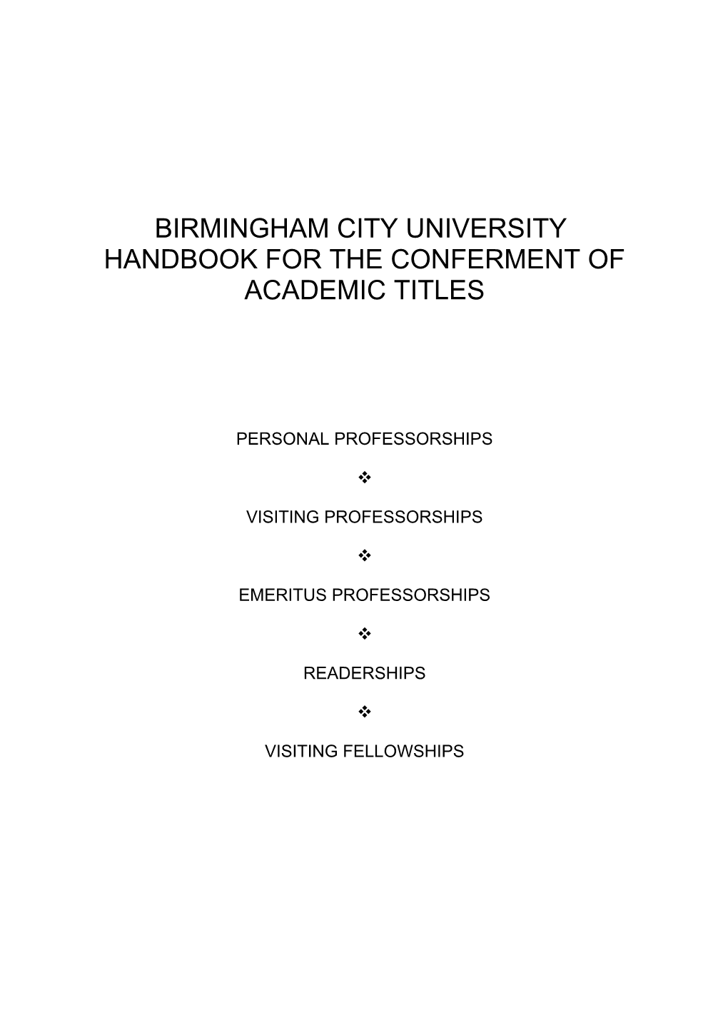 Handbook for the Conferment of Academic Titles