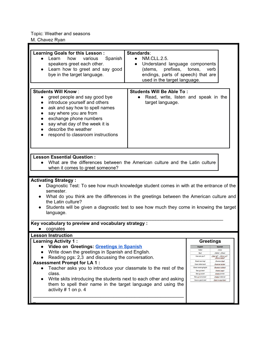 Topic: Weather and Seasons