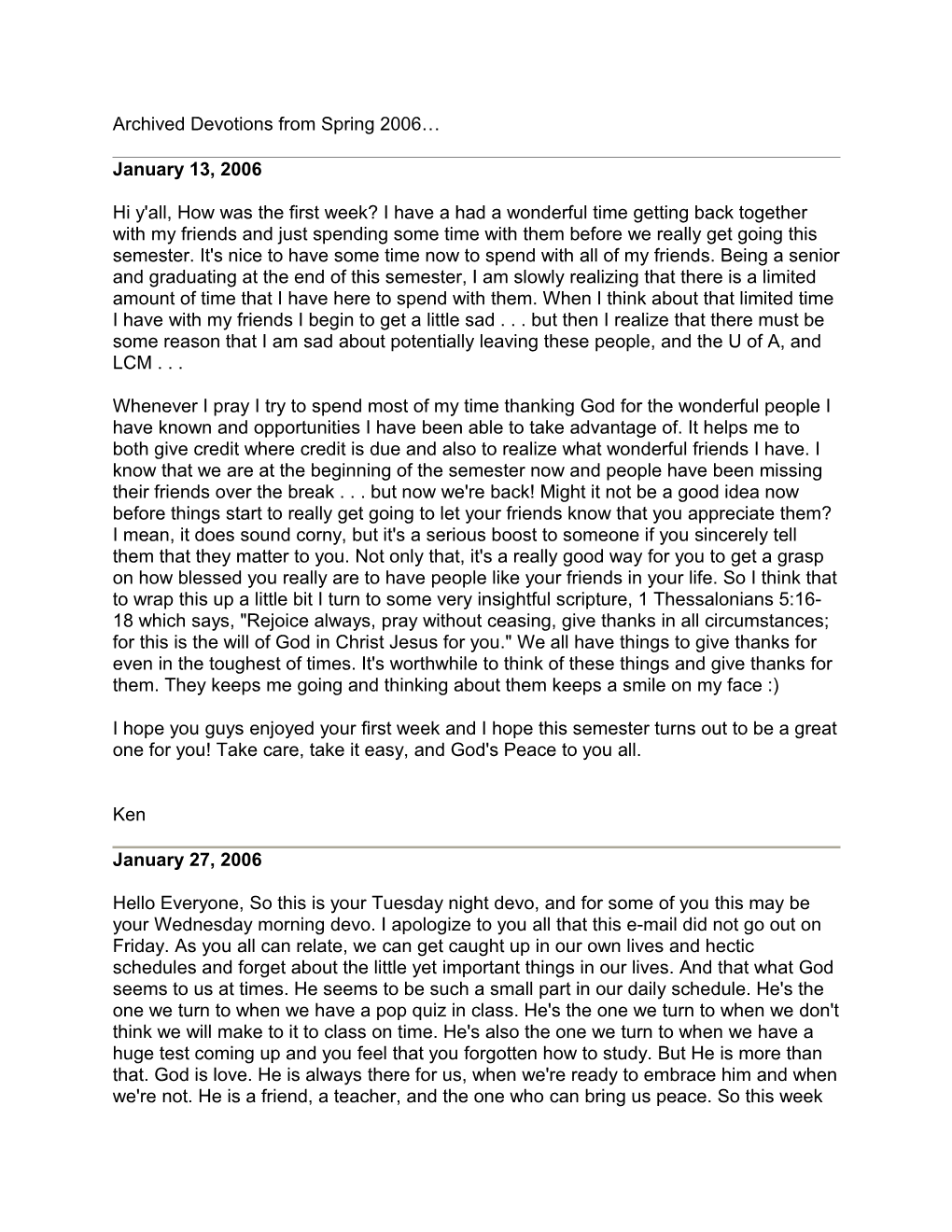 Archived Devotions from Spring 2006